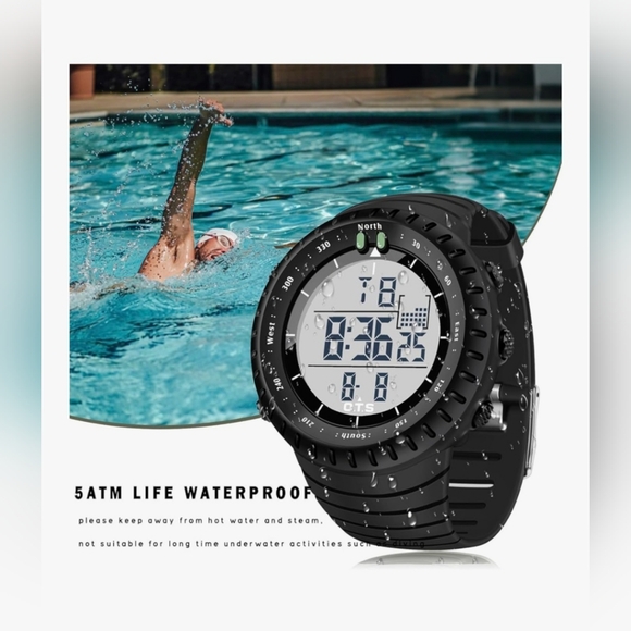 Men's Black Digital Tactical Sports Watch Waterproof with LED Backlight … - Picture 2 of 7